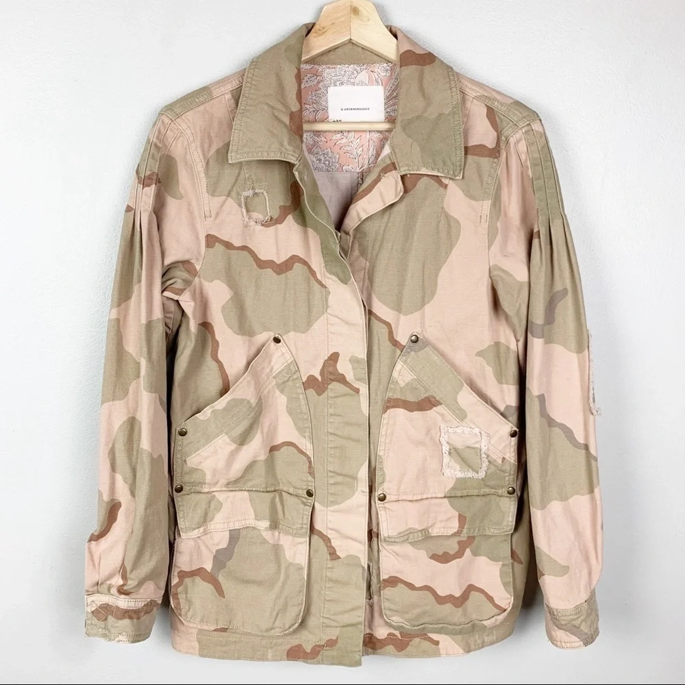 ANTHROPOLOGIE Lida Utility Jacket Pink Camo Oversized Cargo Boho Chic US S - Picture 6 of 13